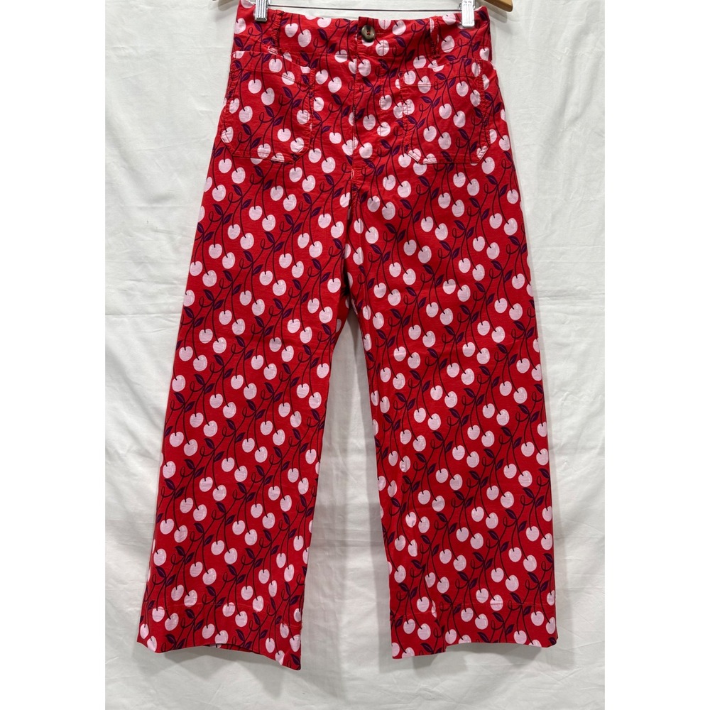 Maeve Anthropologie The Colette Cherry Print Wide Leg Pants Red Pink Size 30